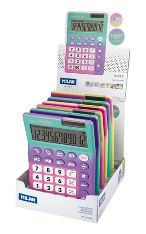 Caja Exhibidora Con 6 Calculadoras De 12 Dígitos Sunset Colores Milán