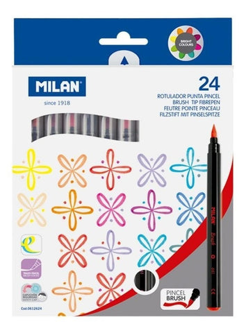 Set Con 24 Rotuladores De Colores Punta Pincel Milán