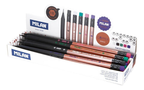 Caja Exhibidora Con 24 Lápices De Grafito Hb Con Goma Milán