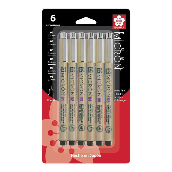 Pigma Micron - Blister Con 6 Estilografos Negros (A)