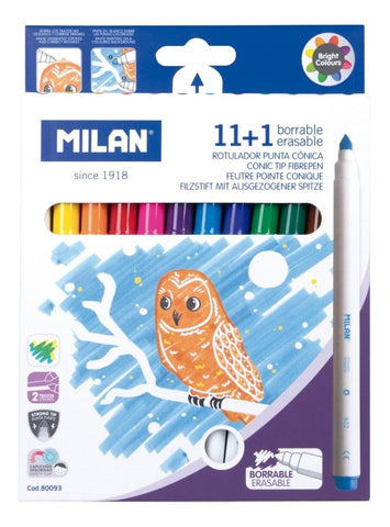 Set Con 11 Plumones Borrables De Colores Y 1 Plumón Borrador Milán