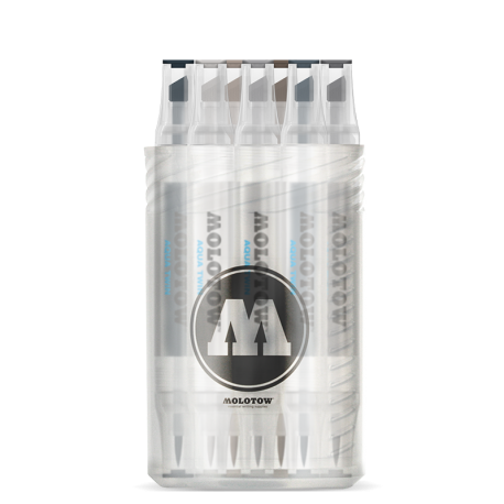 Outlet - 12 Marcadores AQUA TWIN 2-6 mm Kit grises Molotow