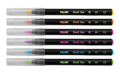 Set Con 6 Rotuladores Punta Pincel Fluorescentes Milán