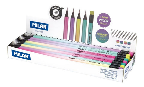 Caja Exhibidora Con 24 Lápices De Grafito Hb Redondo Con Goma Milán