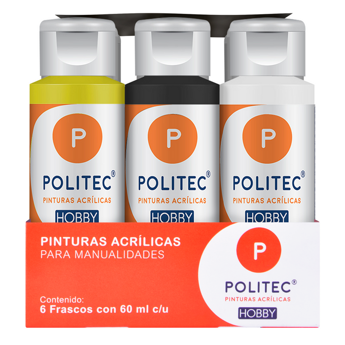 Politec - Set de Pintura Acrílica Linea Hobby 6 piezas