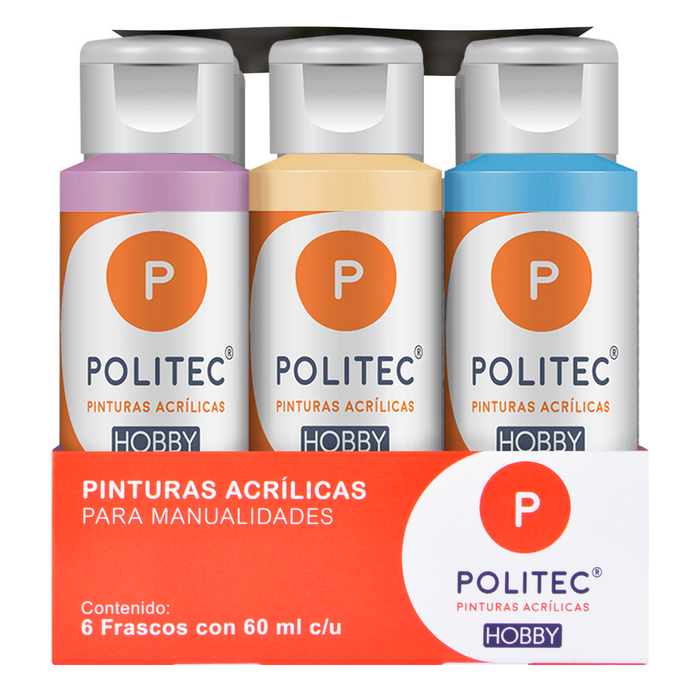 Politec - Set de Pintura Acrílica Pastel Linea Hobby 6 piezas