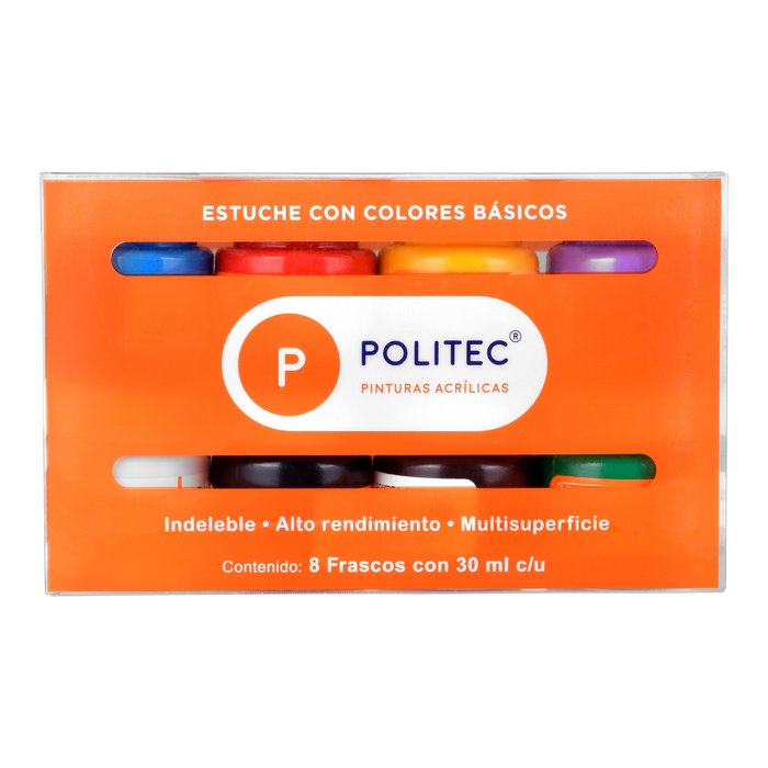 Politec - SET CON 8 PZS DE PINTURA ACRILICA 30ML BASICO