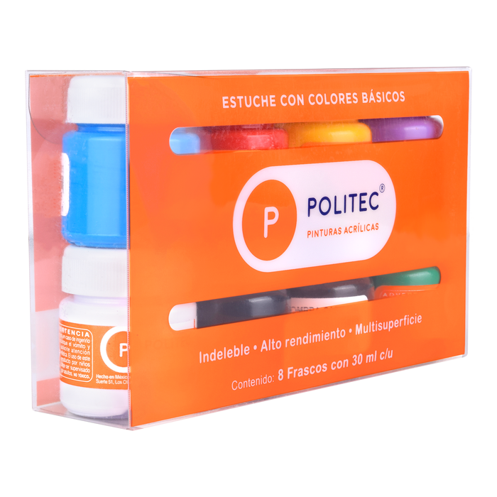 Politec - SET CON 8 PZS DE PINTURA ACRILICA 30ML BASICO