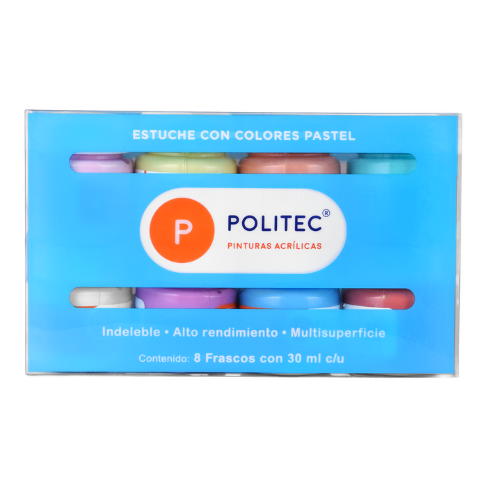 Politec - SET CON 8 PZS DE PINTURA ACRILICA 30ML PASTEL