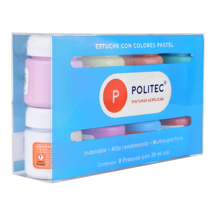 Politec - SET CON 8 PZS DE PINTURA ACRILICA 30ML PASTEL