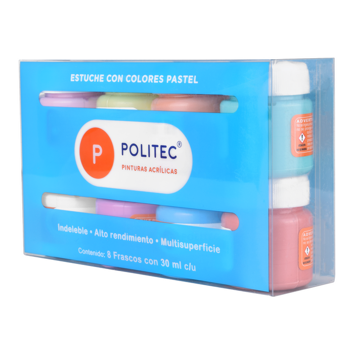 Politec - SET CON 8 PZS DE PINTURA ACRILICA 30ML PASTEL