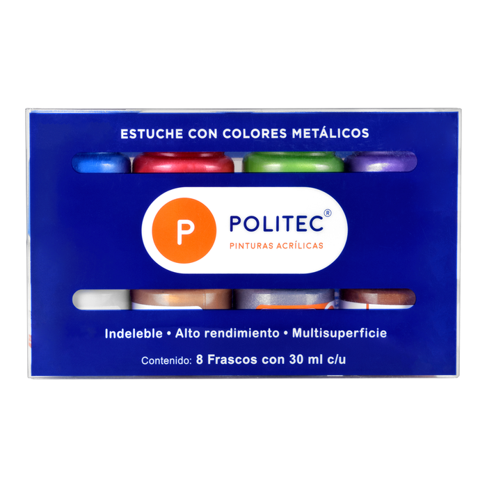 POLITEC - SET C/8 PZ DE ACRILICO POLITEC 30ML METALICO