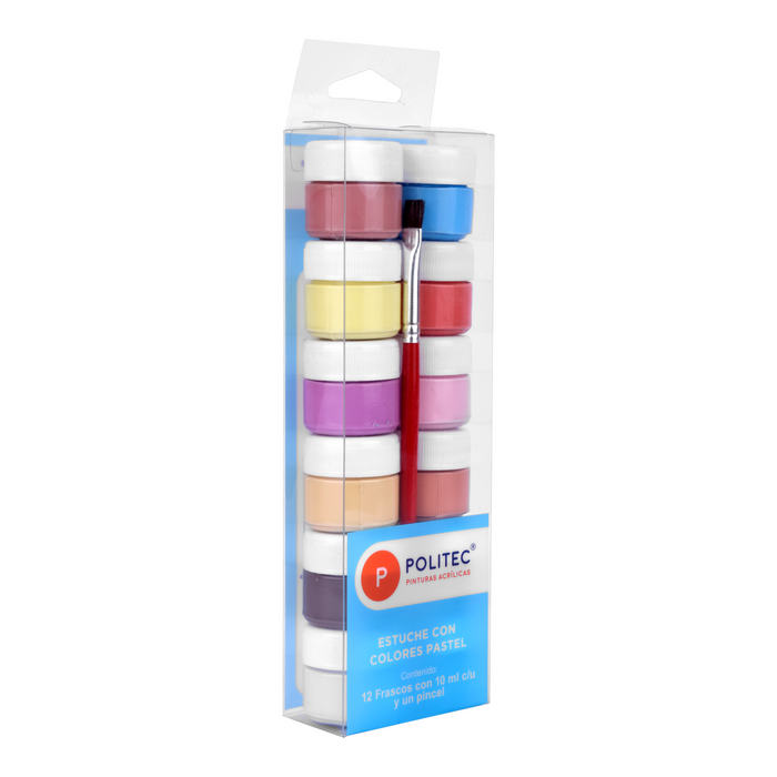 Politec - Estuche Surtido Con 12 Colores Pastel De 10 Ml + Pincel