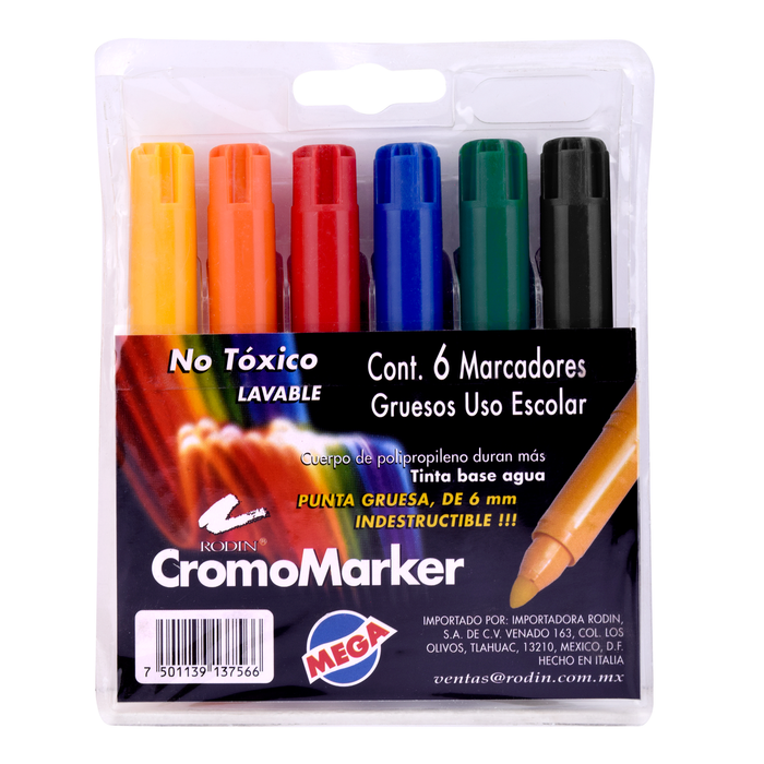 Rodin - 6 Plumones de Colores Cromo Maker Mega 50 Piezas