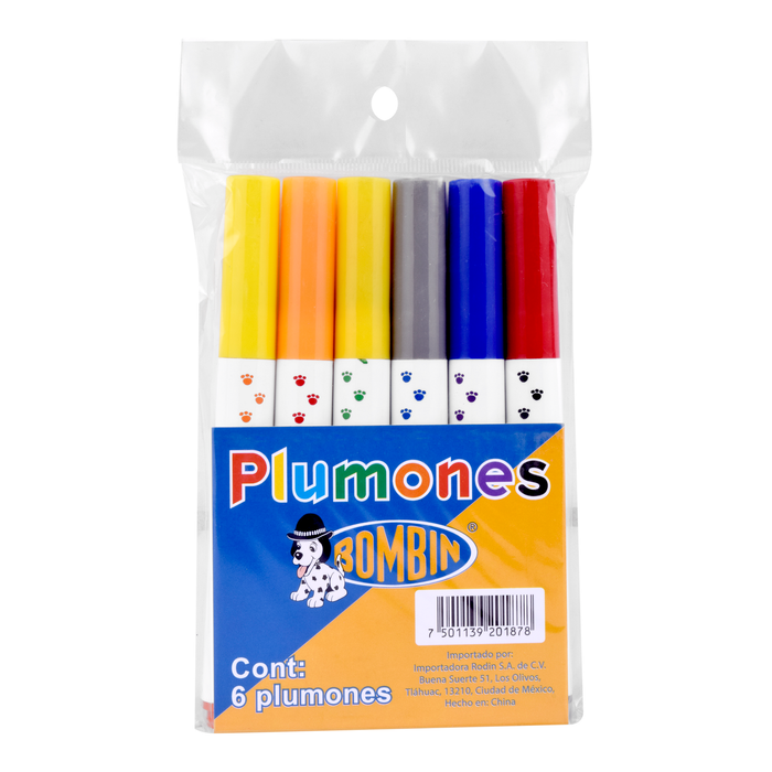 Bombin - 6 Plumones de Diferentes Colores 50 Piezas