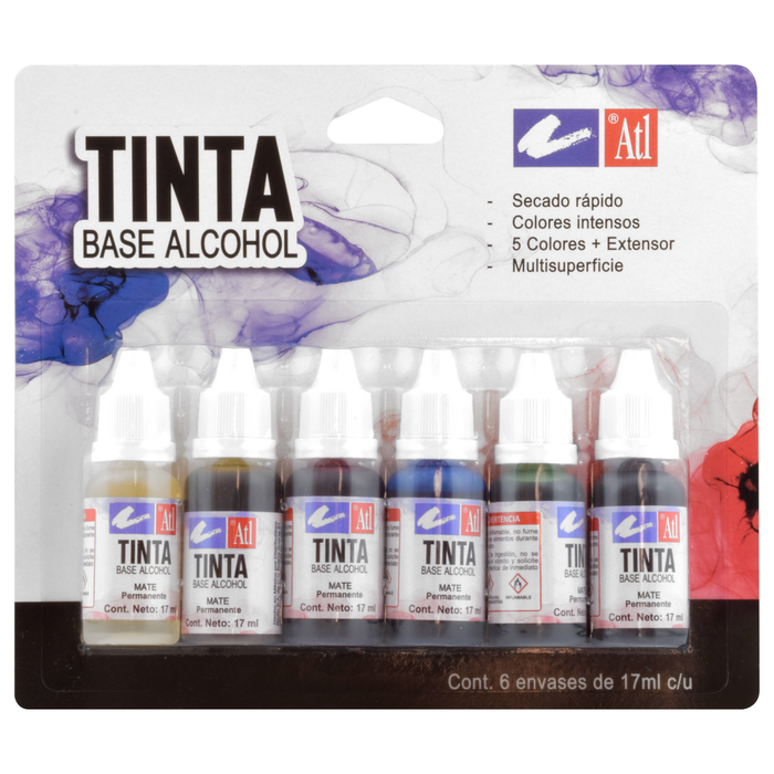 SET BÁSICO 5 TINTAS COLORES Y MEDIO 17ML BASE ALCOHOL ATL