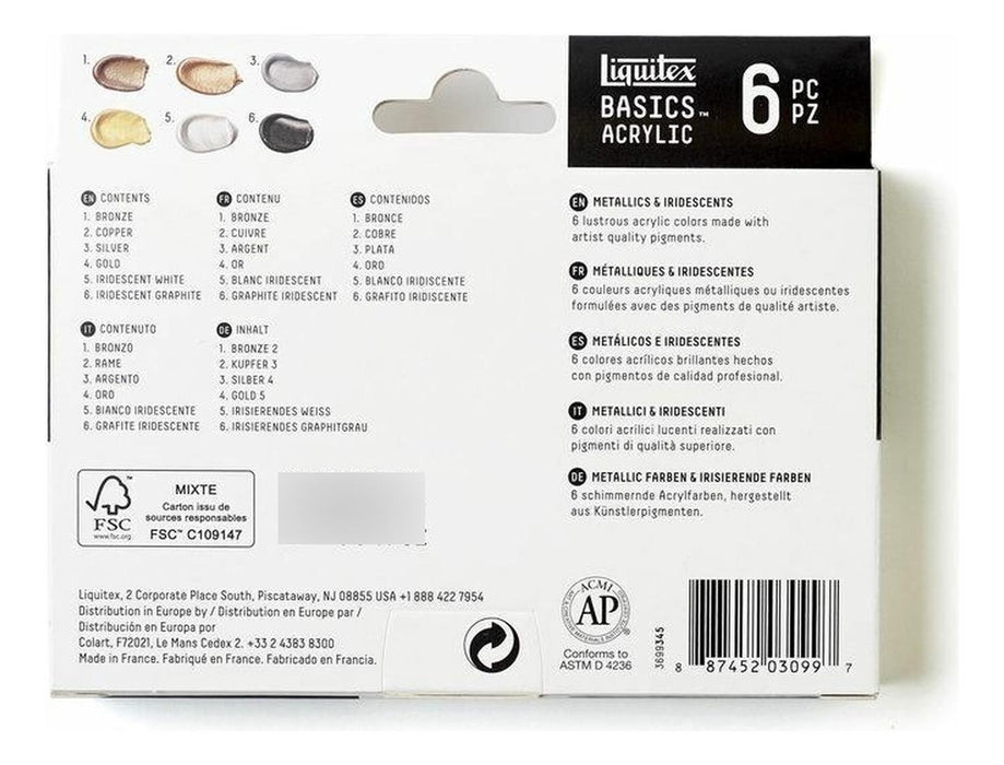 Pintura Acrilica Liquitex Basics Metallics & Iridescents - Juego De 6 Piezas - Liquitex