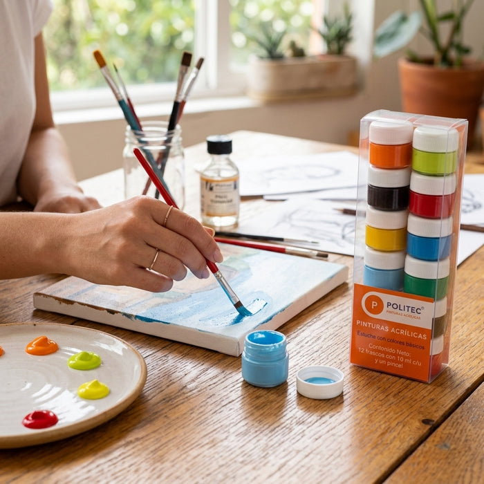 Estuche De Pinturas Acrilicas 12 Colores 10Ml Politec