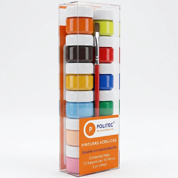 Estuche De Pinturas Acrilicas 12 Colores 10Ml Politec