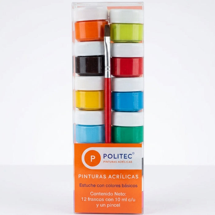 Estuche De Pinturas Acrilicas 12 Colores 10Ml Politec