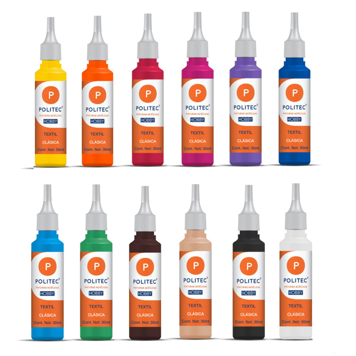 Caja Pintura Textil 30ml Colores Surtidos Politec