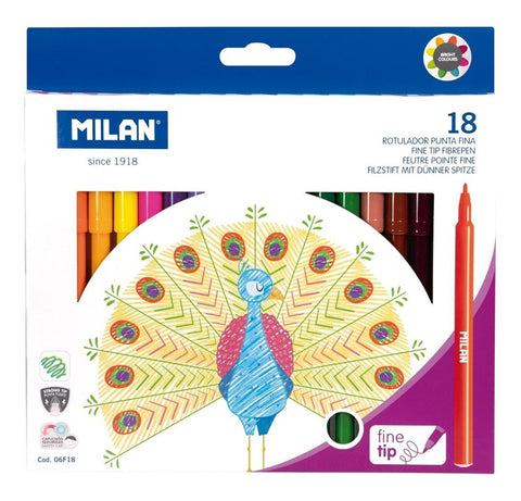 Plumones De Colores 18 Piezas Punta Fina 2.0Mm Milán