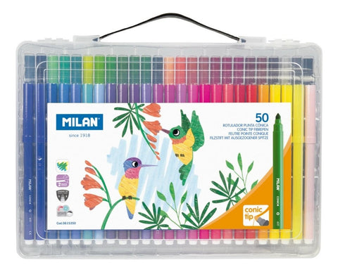Maletín Con 50 Plumones De Colores Punta Cónica Milán