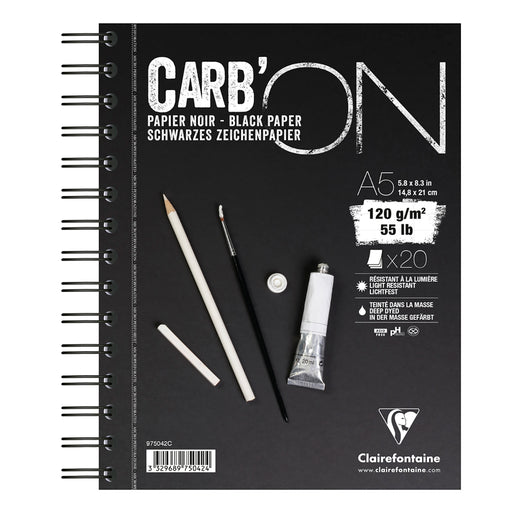 Block de dibujo papel negro CARB con espiral 120g Clairefontaine