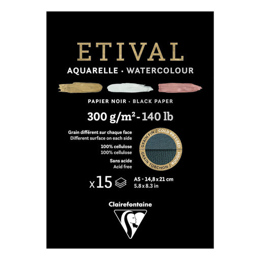 BLOCK PAPEL NEGRO 300g PARA ACUARELA ETIVAL CLAIREFONTAINE