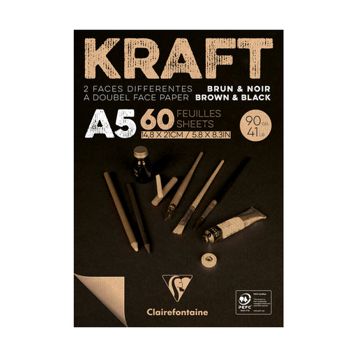 BLOCK PAPEL NEGRO Y MARRON KRAFT 90g CLAIREFONTAINE