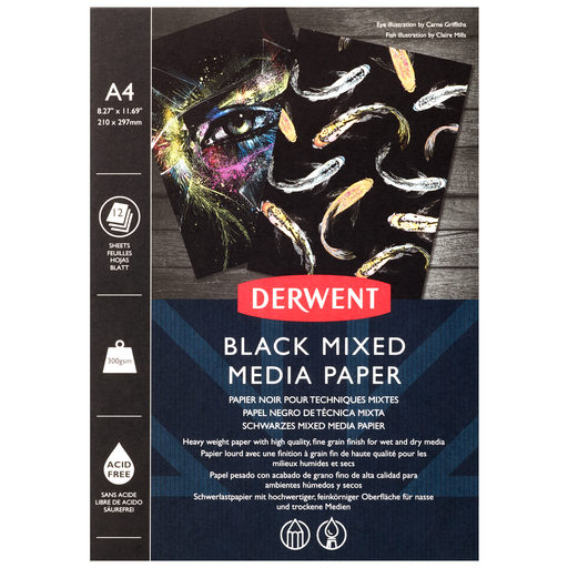 DERWENT -  BLOCK DE HOJAS NEGRAS BLACK MIXED MEDIA A4