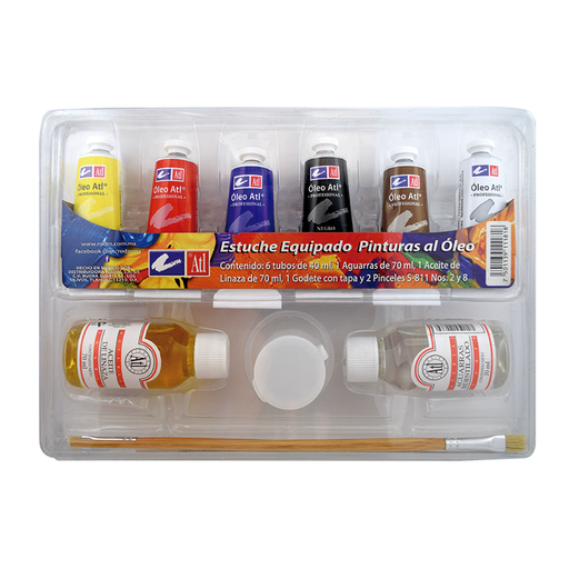 ATL - Estuche M3 con 6 pinturas al  óleo de 40 ml + 2 medios +  accesorios