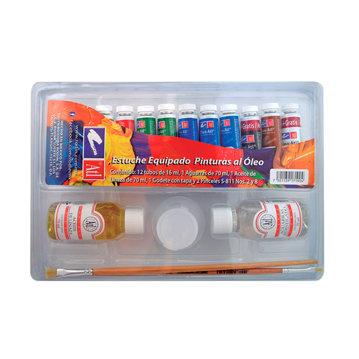 ATL - Estuche M4 con 12 pinturas al  óleo de 16 ml + 2 medios +  accesorios