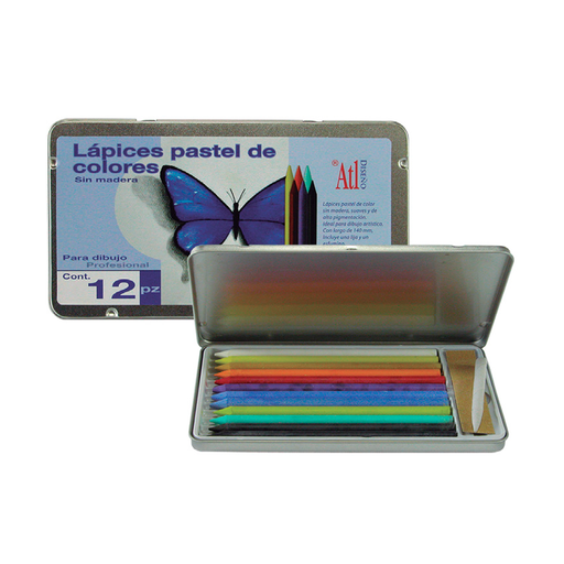 ATL - Estuche metálico con 12 colores pasteles sin madera