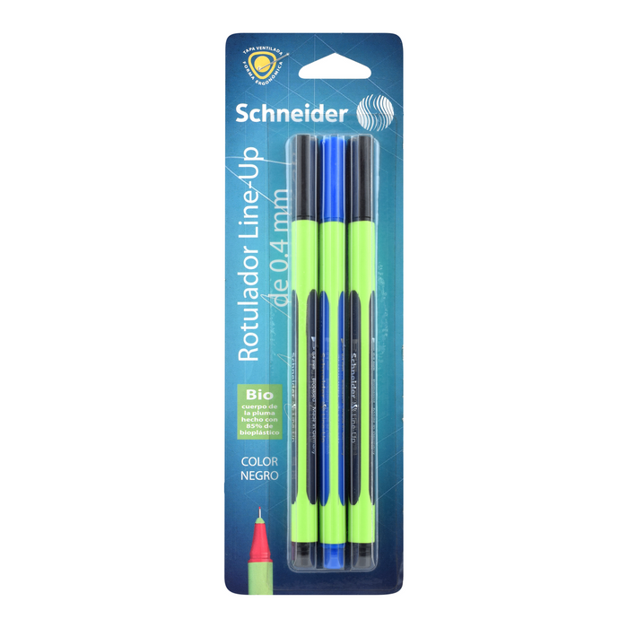 Schneider - 3 Marcadores Negro Y Azul Line-Up De 0.4Mm