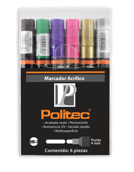 Politec -  Set con 6 marcadores acrílicos punta 4mm